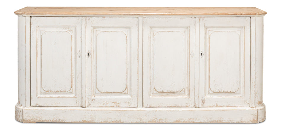 Antique Whitewash Sideboard, 4 Door
