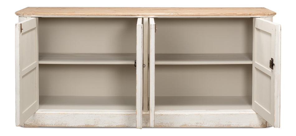 Antique Whitewash Sideboard, 4 Door