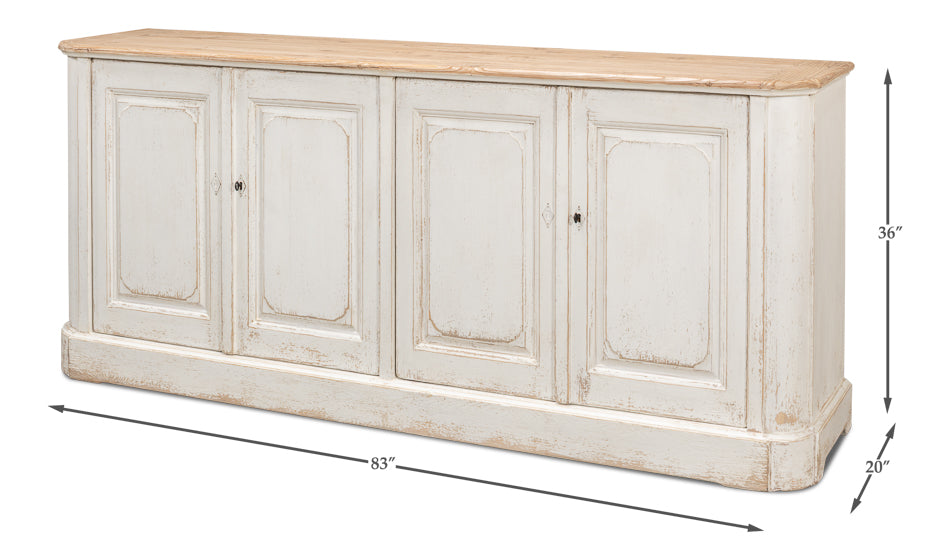 Antique Whitewash Sideboard, 4 Door