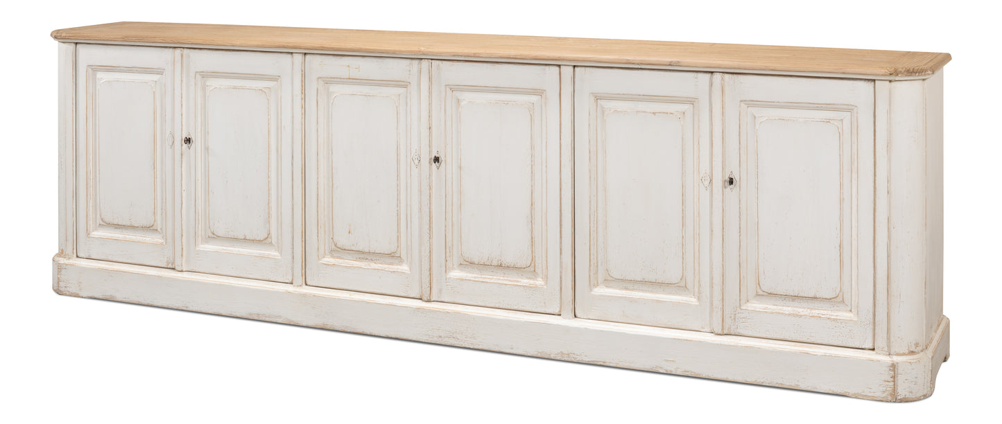 Antique Whitewash Sideboard, 6 Door