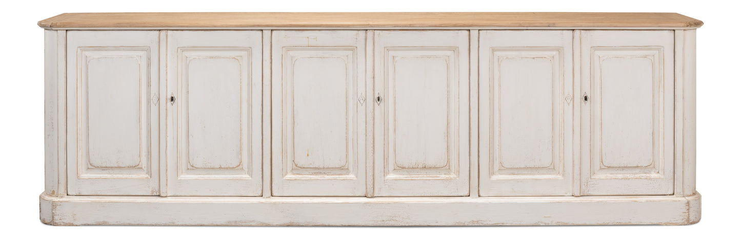 Antique Whitewash Sideboard, 6 Door