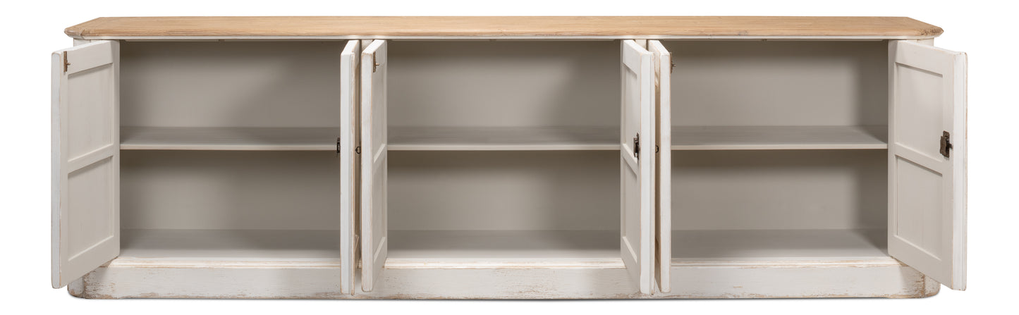 Antique Whitewash Sideboard, 6 Door