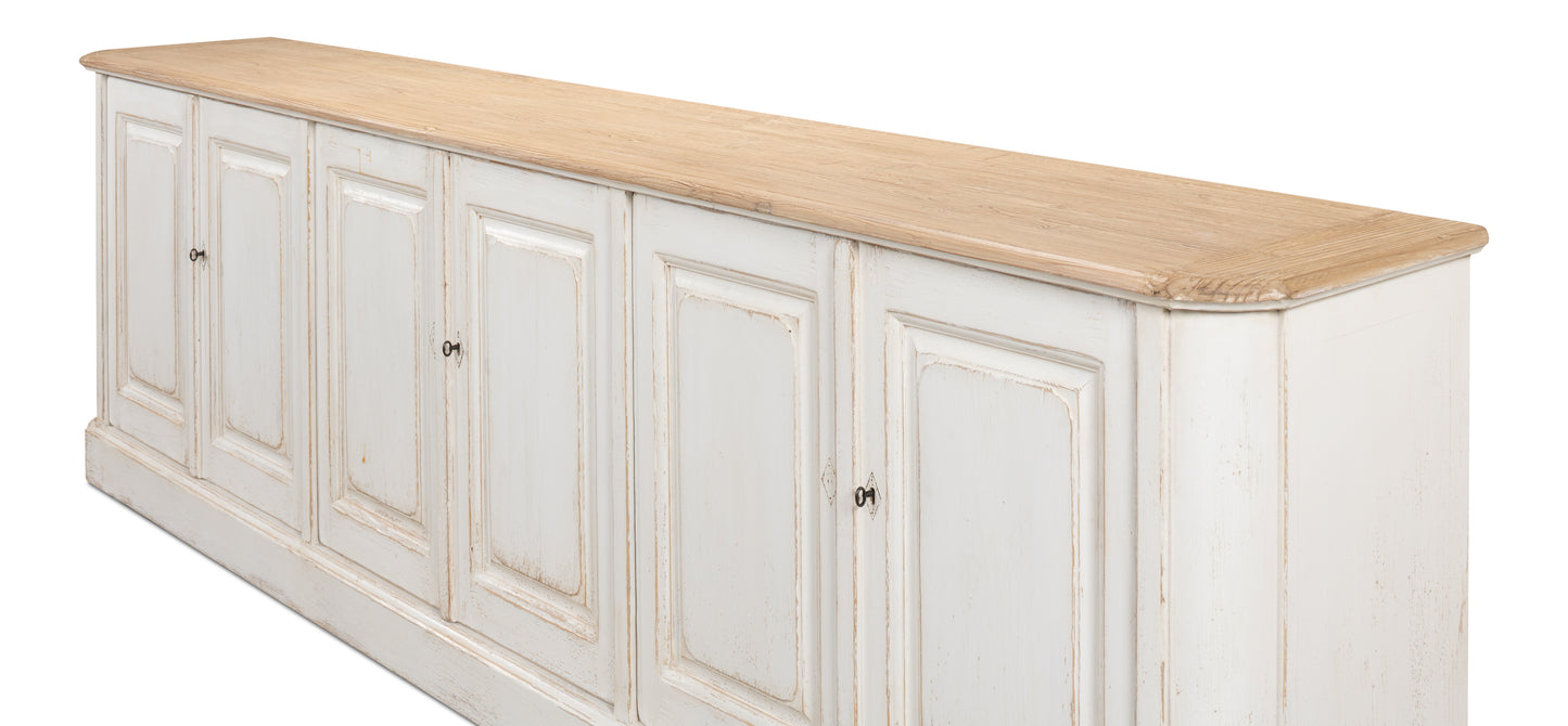 Antique Whitewash Sideboard, 6 Door