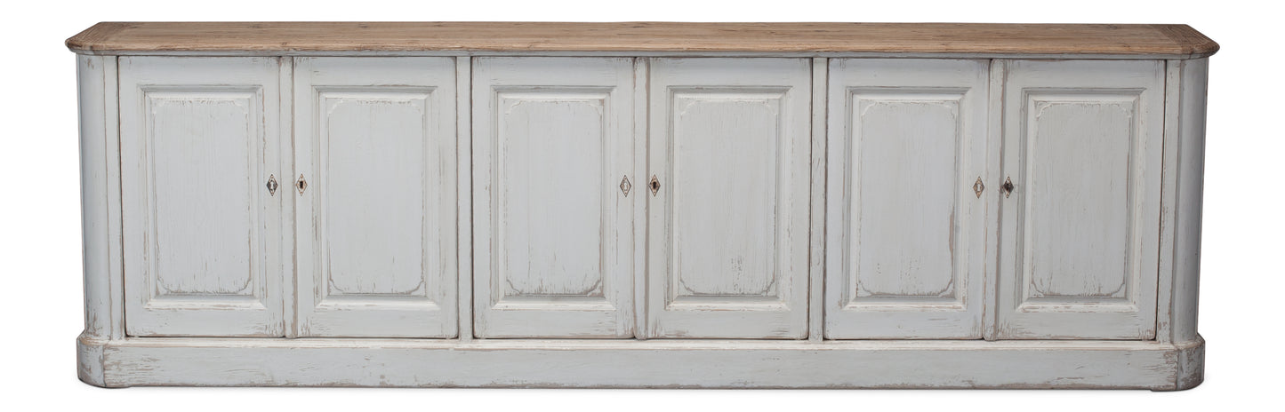 Antique Whitewash Sideboard, 6 Door