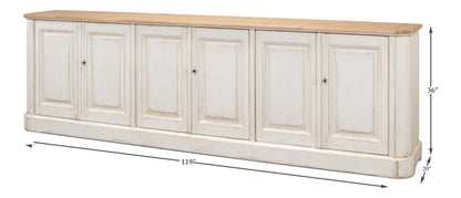 Antique Whitewash Sideboard, 6 Door