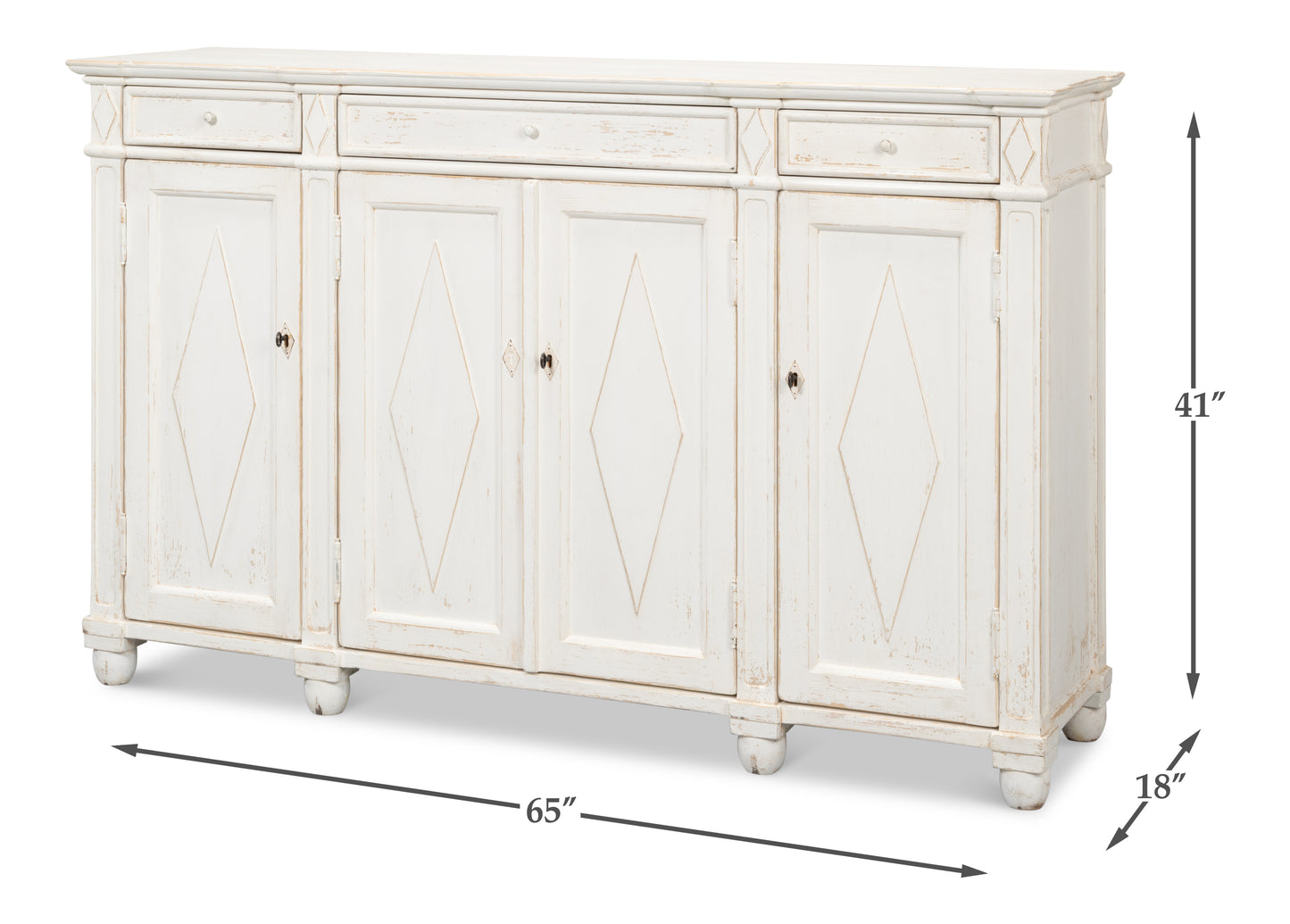 Diamond Wall Sideboard, Whitewash Finish