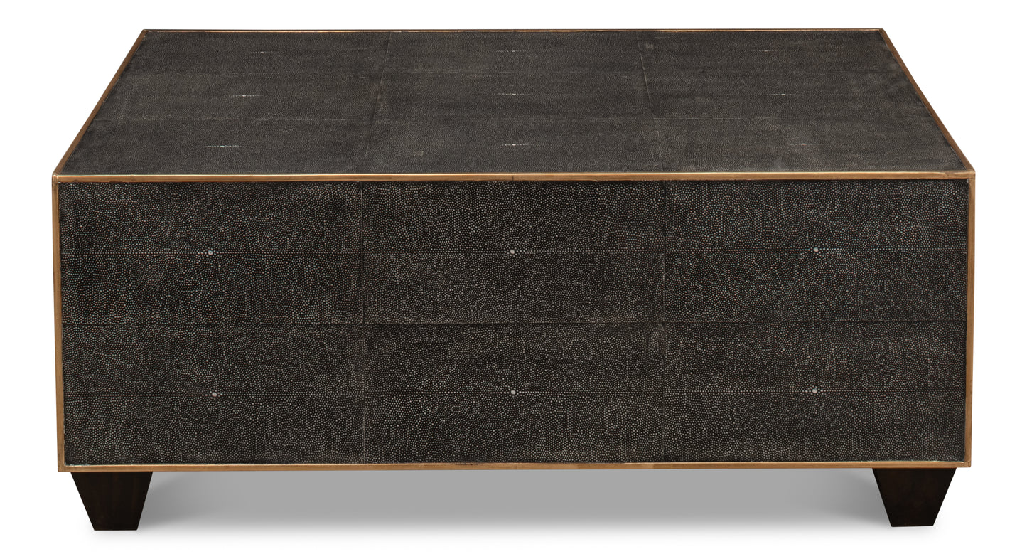 Grey Leather Shagreen Cocktail Table