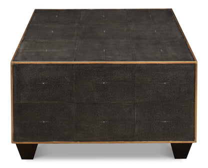 Grey Leather Shagreen Cocktail Table