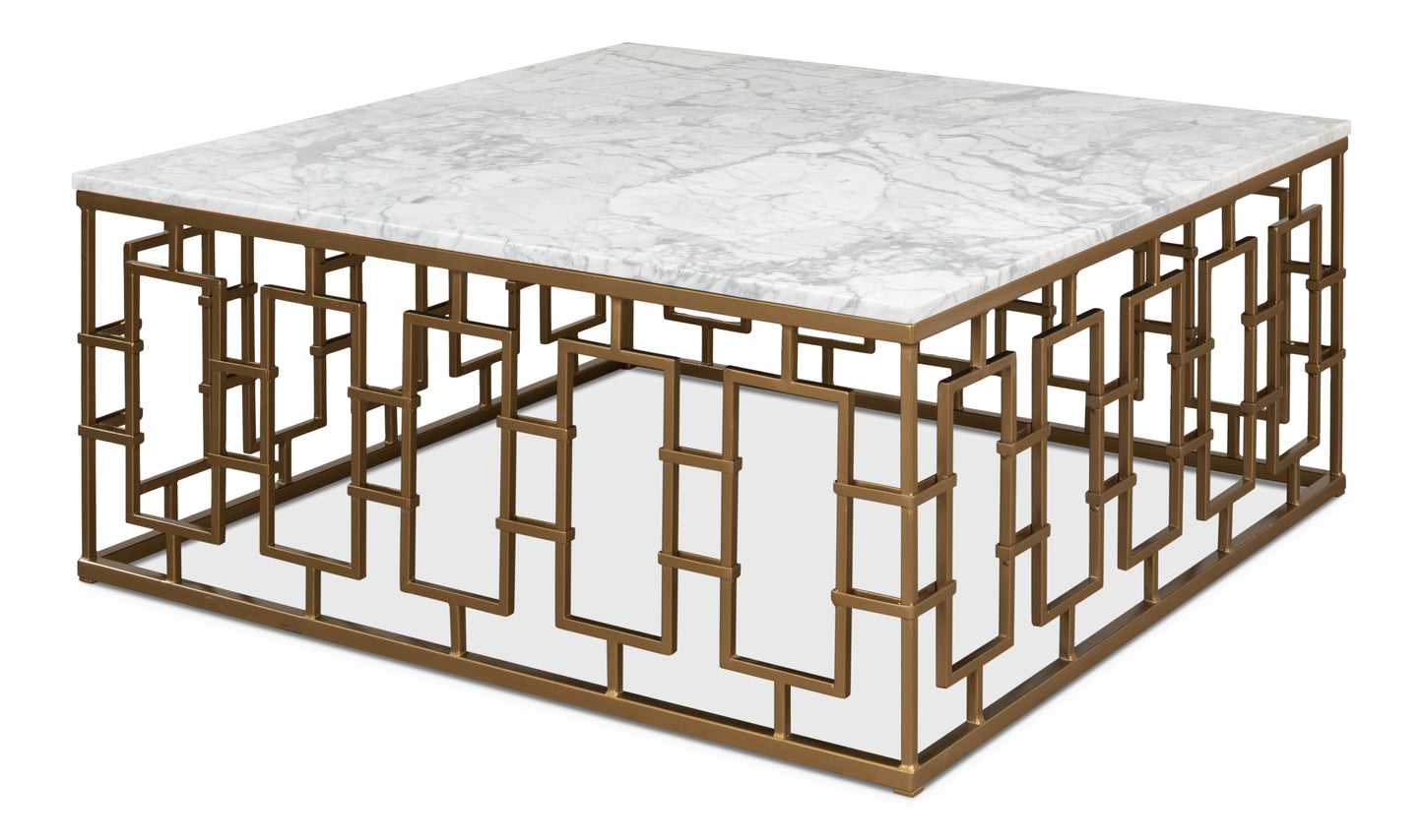 Brass Gate Cocktail Table With White Marble