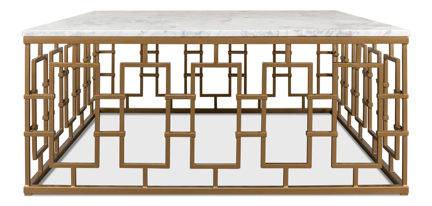 Brass Gate Cocktail Table With White Marble