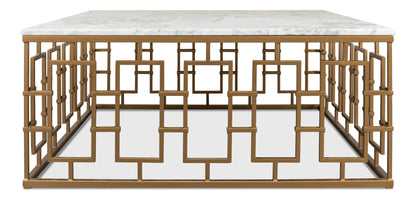 Brass Gate Cocktail Table With White Marble
