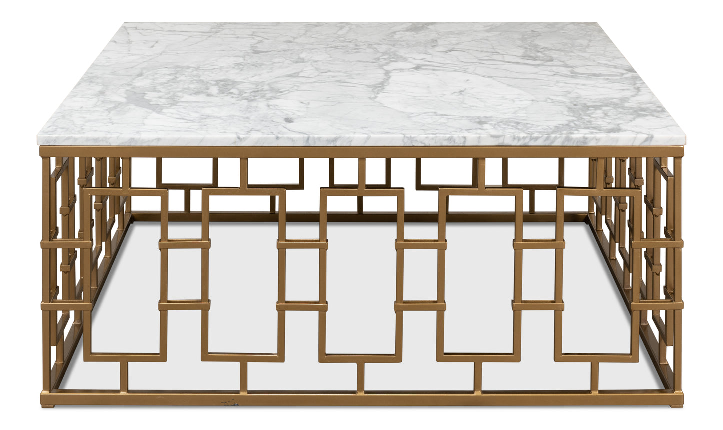Brass Gate Cocktail Table With White Marble