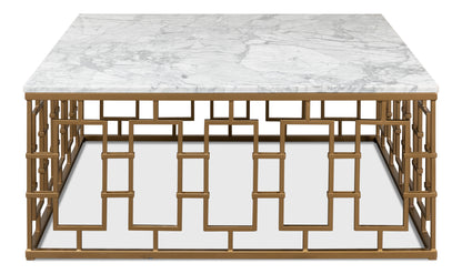 Brass Gate Cocktail Table With White Marble