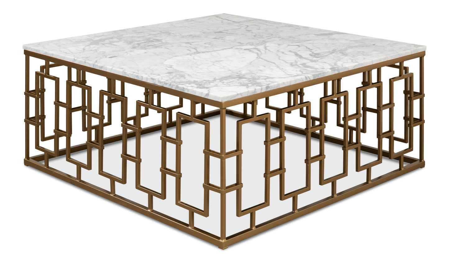 Brass Gate Cocktail Table With White Marble