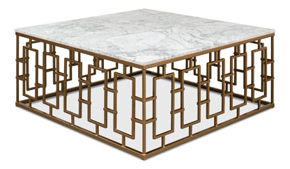 Brass Gate Cocktail Table With White Marble