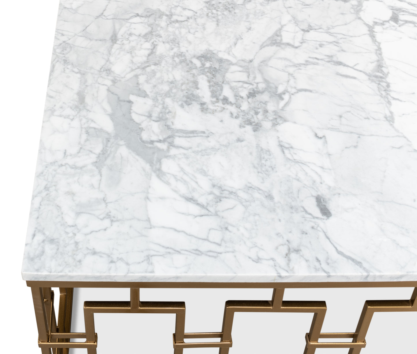 Brass Gate Cocktail Table With White Marble