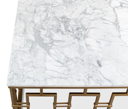Brass Gate Cocktail Table With White Marble