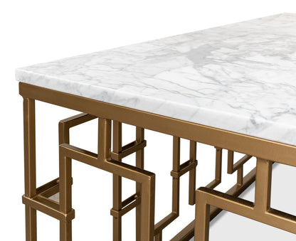 Brass Gate Cocktail Table With White Marble