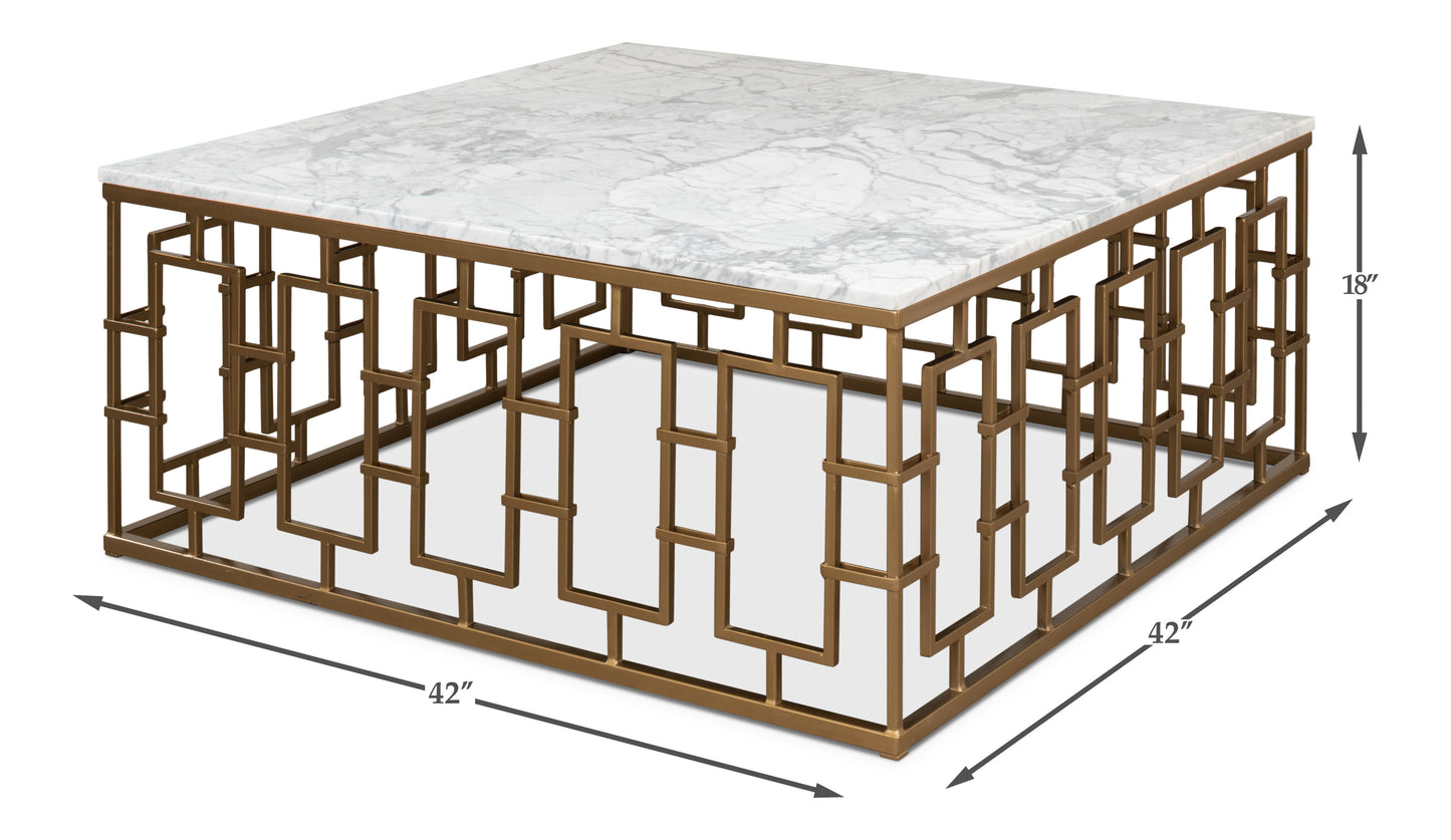 Brass Gate Cocktail Table With White Marble