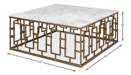 Brass Gate Cocktail Table With White Marble