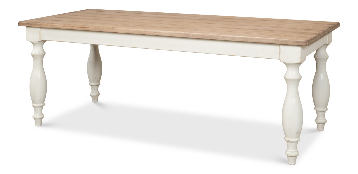 Brie Dining Table, Antique White with Natural Top