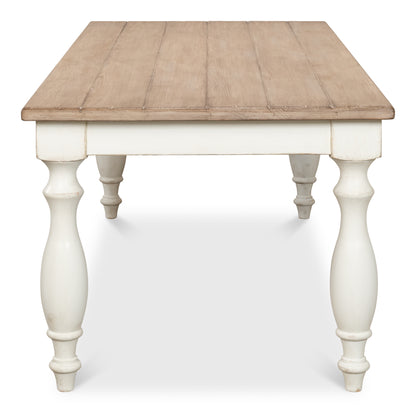 Brie Dining Table, Antique White with Natural Top