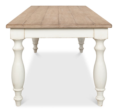 Brie Dining Table, Antique White with Natural Top