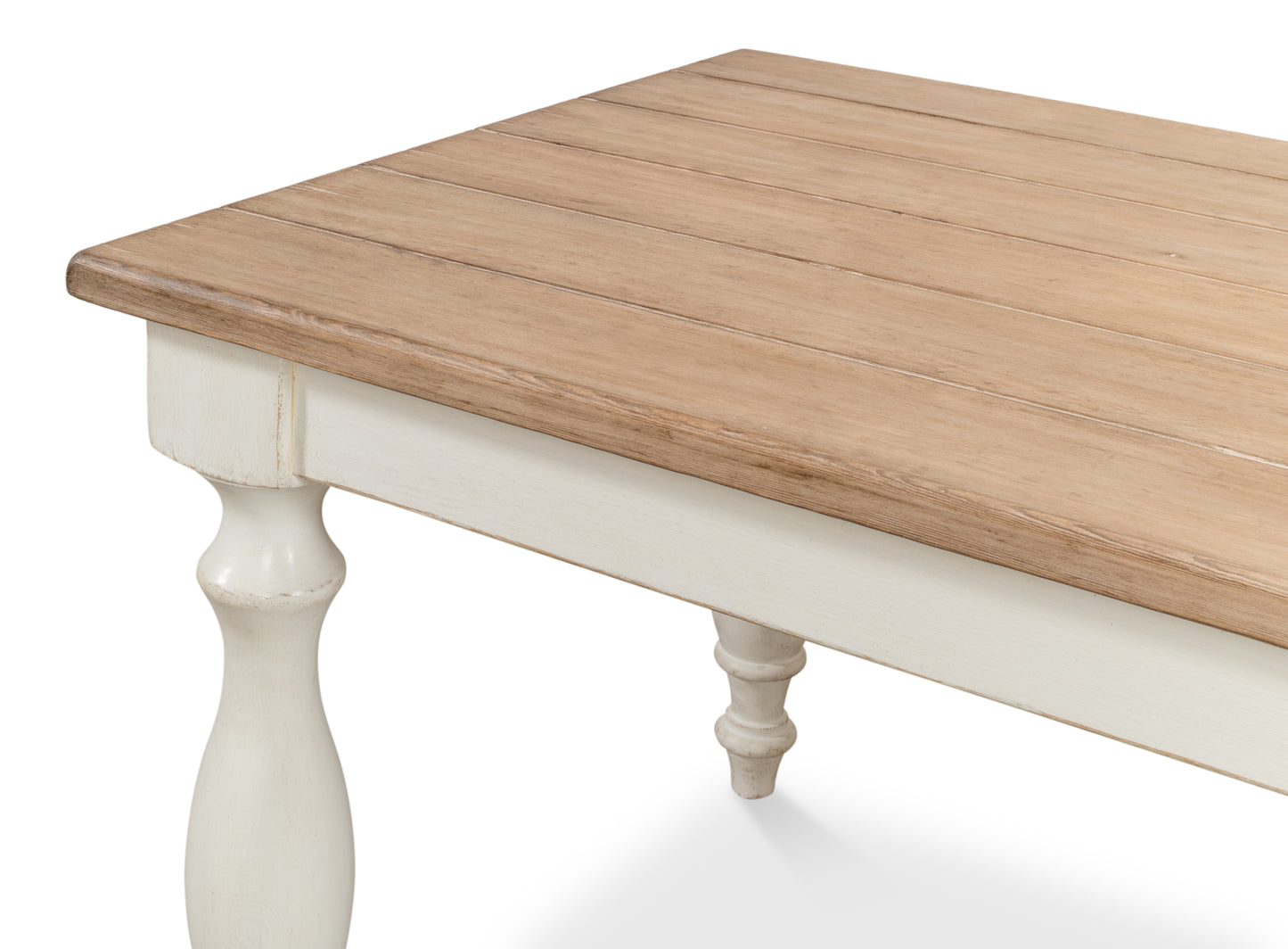 Brie Dining Table, Antique White with Natural Top