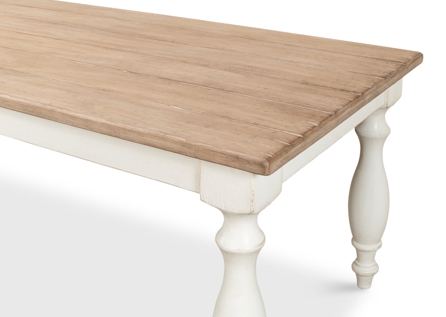 Brie Dining Table, Antique White with Natural Top