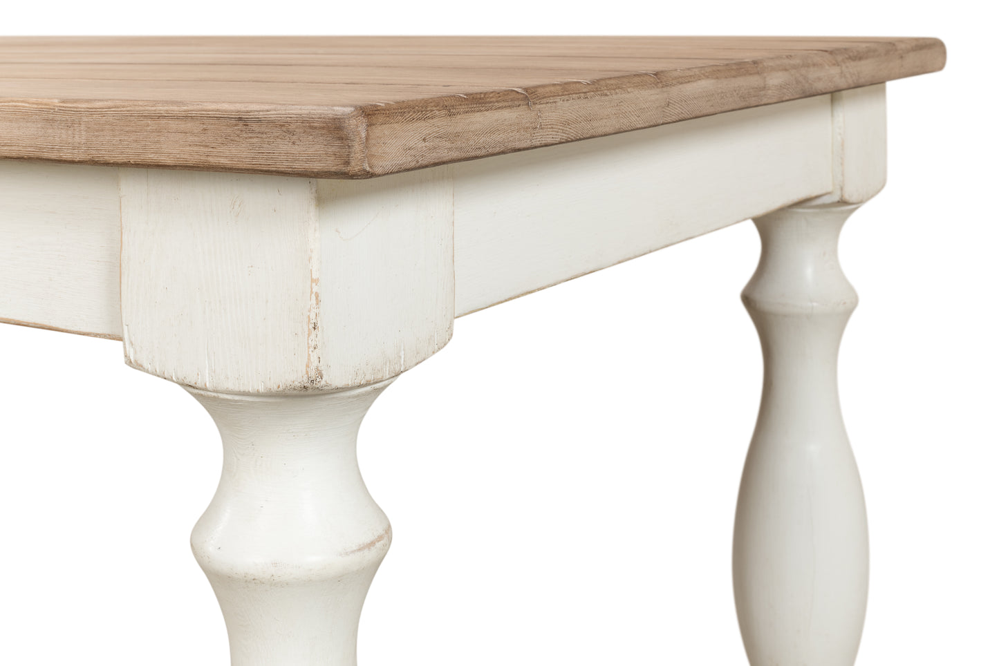 Brie Dining Table, Antique White with Natural Top