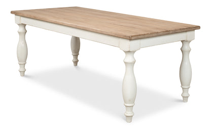 Brie Dining Table, Antique White with Natural Top