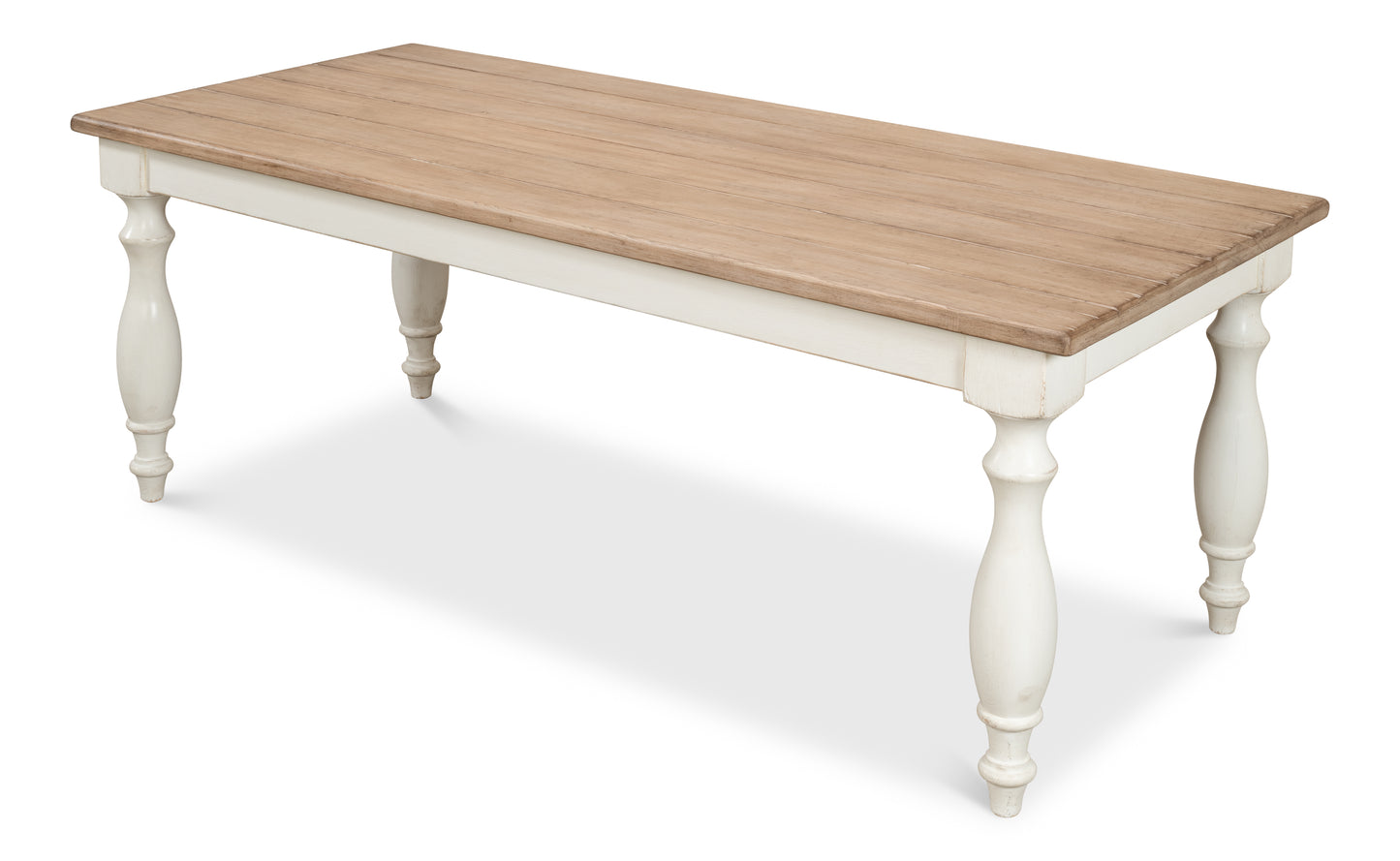 Brie Dining Table, Antique White with Natural Top