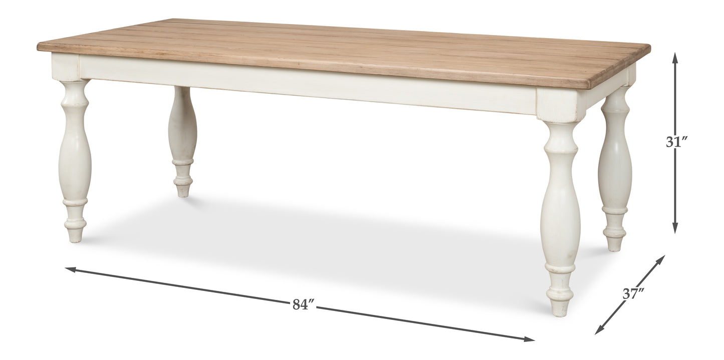 Brie Dining Table, Antique White with Natural Top
