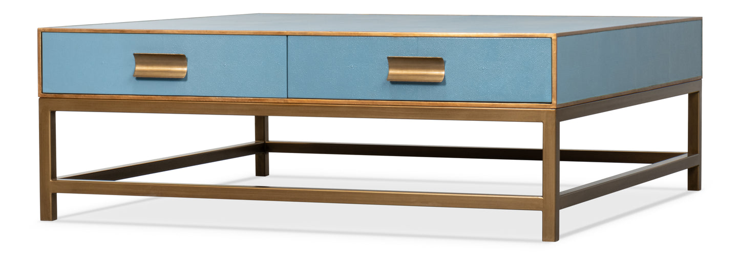 Gideon Shagreen Square Coffee Table, Blue