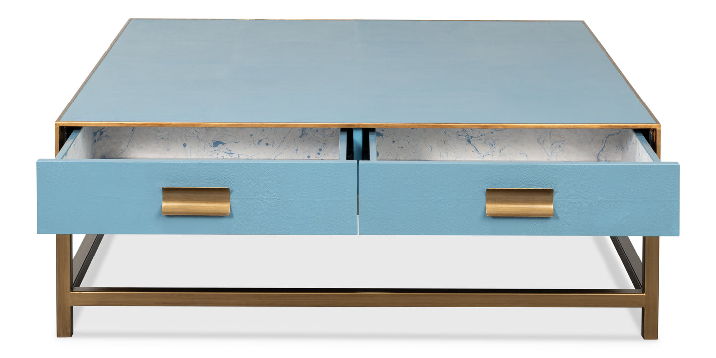 Gideon Shagreen Square Coffee Table, Blue