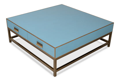 Gideon Shagreen Square Coffee Table, Blue