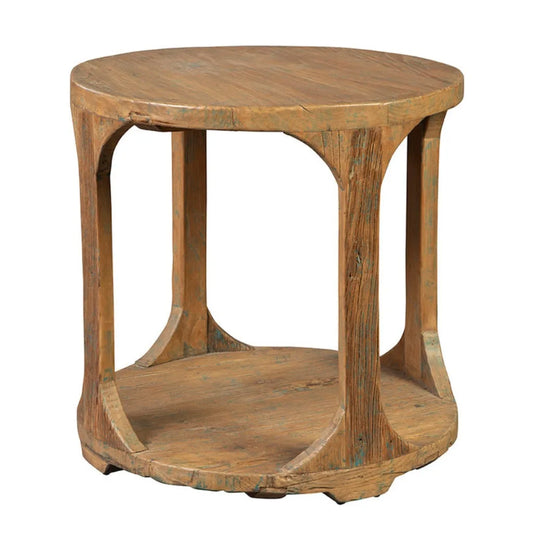 Pamlico End Table Reclaimed Elm Round Drum Natural Finish