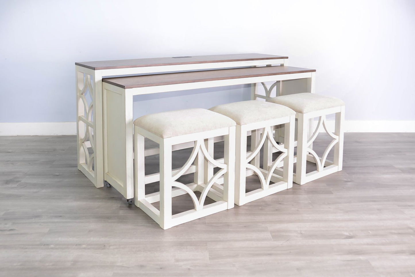 Sunny Designs Marble White Nesting 5-Piece Console Table with Stools