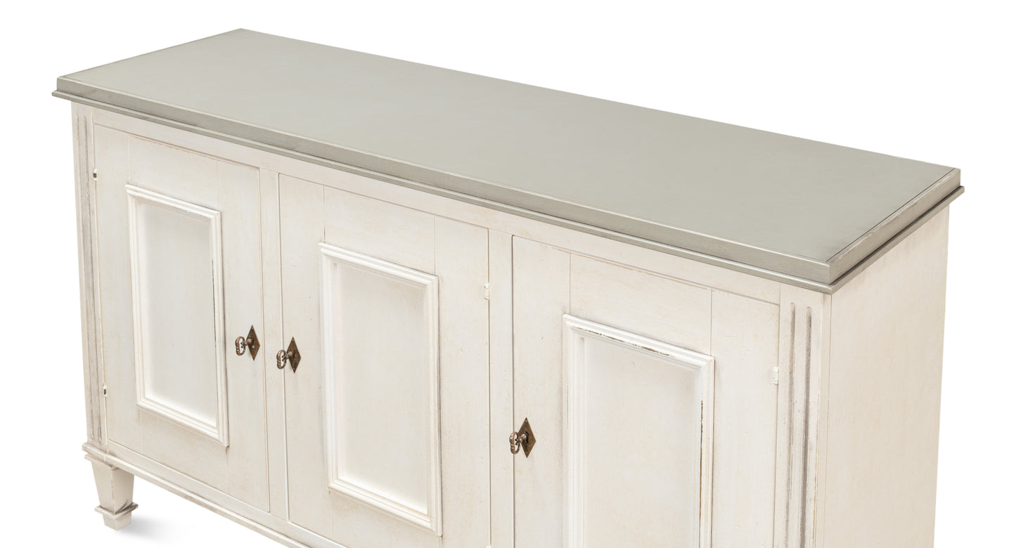 Louis Xvi Buffet, White/White, Gray Quartz