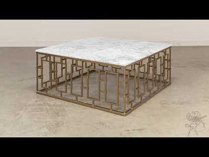 Brass Gate Cocktail Table With White Marble